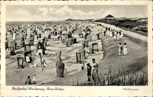 Ak Nordseebad Norderney Ostfriesland, Strand, Strandkörbe, Badegäste