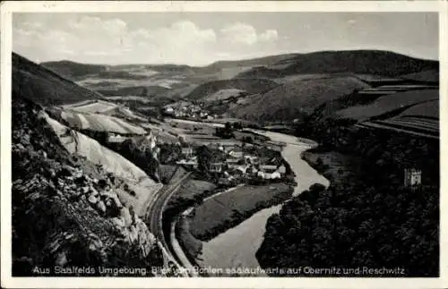 Ak Saalfeld an der Saale Thüringen, Umgebung, Blick vom Bohlen saaleaufwärts, Obernitz, Reschwitz