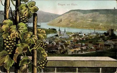 Ak Bingen am Rhein, Teilansicht, Weinrebe