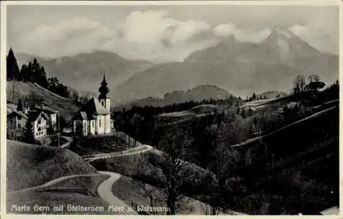 Ak Maria Gern Berchtesgaden in Oberbayern, Kirche, Steinernes Meer, Watzmann