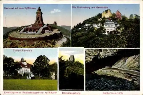 Ak Steinthaleben Kyffhäuserland in Thüringen, Kyffhäuser, Kaiser Wilhelm Denkmal, Barbarossaburg
