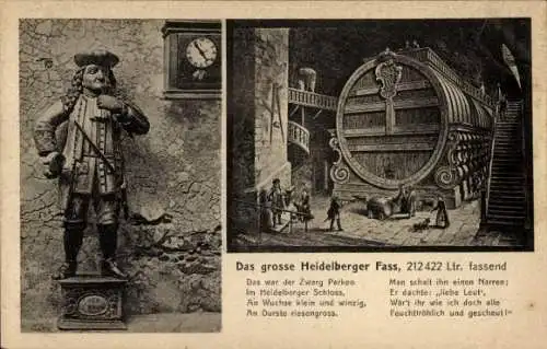 Ak Heidelberg am Neckar, Großes Heidelberger Fass, 212.422 Liter, Gedicht