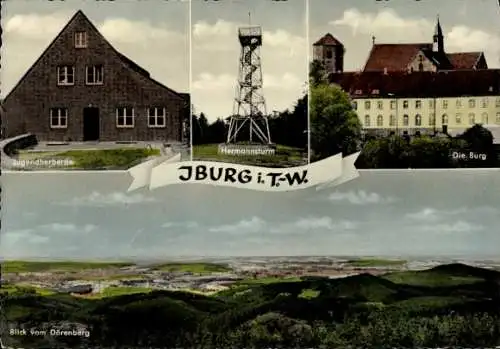 Ak Bad Iburg am Teutoburger Wald, Totalansicht, Blick vom Dörenberg, Burg, Jugendherberge