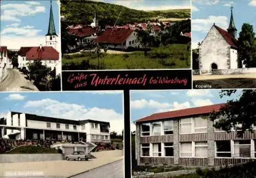 Ak Unterleinach Leinach in Unterfranken, Kapelle, Kirche, Haus Bergfrieden, Schulhaus