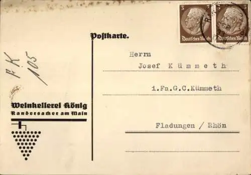 Ak Randersacker am Main Unterfranken, Weinkellerei König, Bestellung