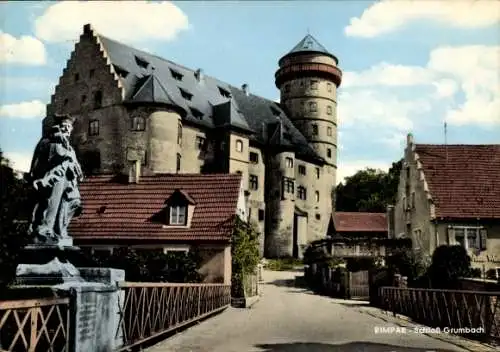 Ak Rimpar in Unterfranken, Schloss Grumbach, Statue