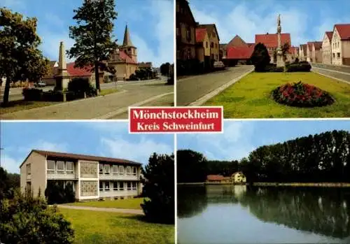 Ak Mönchstockheim Sulzheim Unterfranken, Teilansichten, Denkmal, Kirchturm