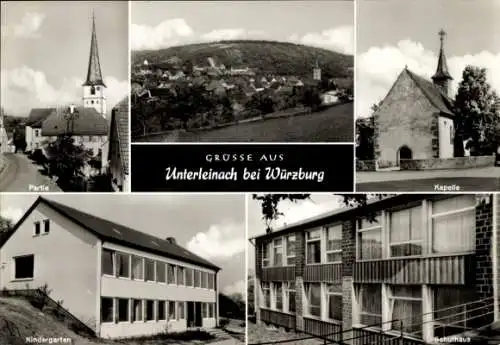 Ak Unterleinach Leinach in Unterfranken, Totalansicht, Kirche, Kapelle, Kindergarten, Schulhaus