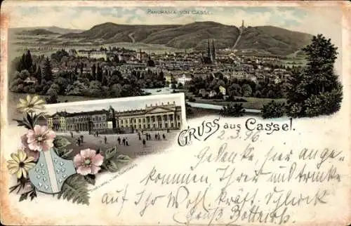 Litho Kassel in Hessen, Panorama, Friedrichsplatz, Wappen