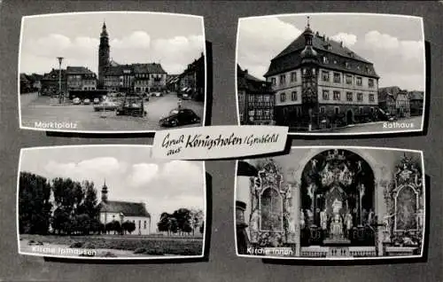 Ak Bad Königshofen im Grabfeld Unterfranken, Rathaus, Marktplatz, Kirche