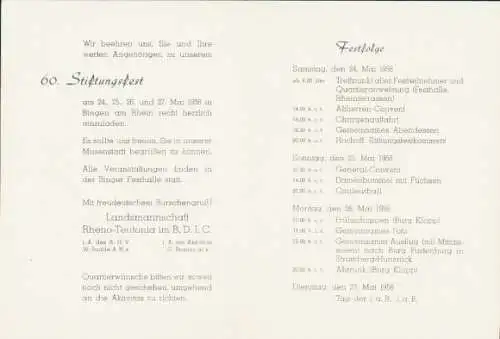 Studentika Klapp Ak Bingen am Rhein, Rheno-Teutonia sei's Panier, Wappen 60. Stiftungsfest 1958