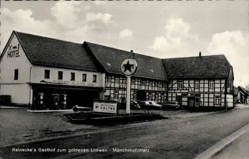 Ak Münchehof Seesen Niedersachsen, Reineckes Gasthof zum goldenen Löwen, Caltex Tankstelle