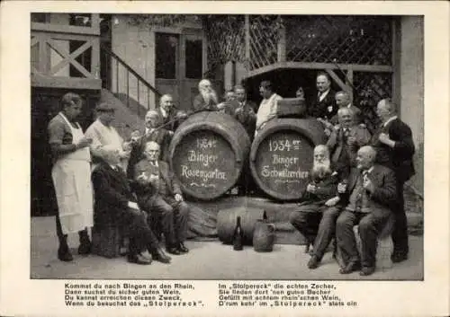 Ak Bingen am Rhein, 1934er Weinprobe des Stammtisches Stolpereck, Binger Rosengarten