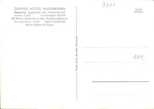 Ak Hannover in Niedersachsen, Grand Hotel Mussmann