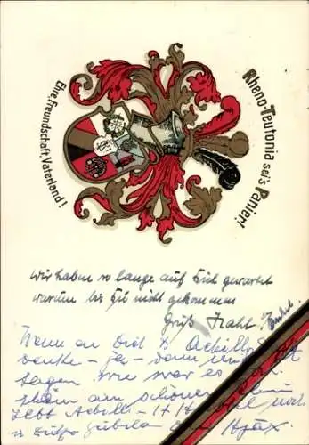 Studentika Ak Bingen am Rhein, Landmannschaft Rheno-Teutonia, Wappen