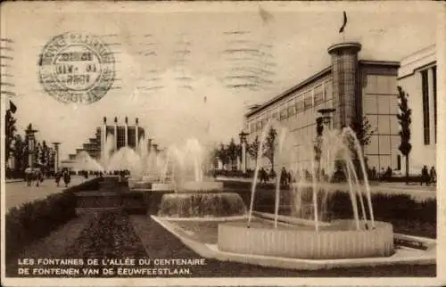 Ak Brüssel, Weltausstellung 1935, Brunnen, Hundertjahrfeier