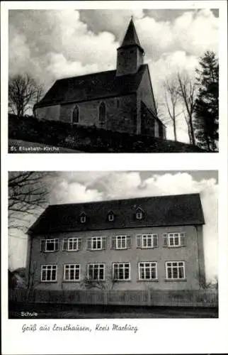 Ak Ernsthausen Burgwald Nordhessen, Schule, Sankt-Elisabeth-Kirche