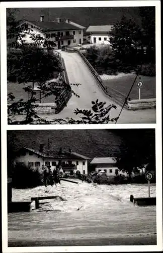 Foto Ak Deutschland, Überschwemmte Straße, Wohnhaus