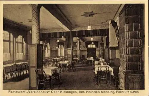 Ak Oberricklingen Ricklingen Hannover, Restaurant Vereinshaus, Innenansicht