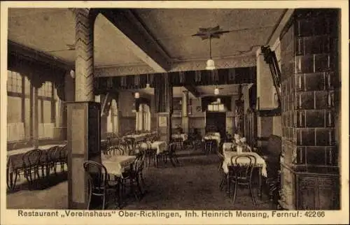 Ak Oberricklingen Ricklingen Hannover, Restaurant Vereinshaus, Innenansicht