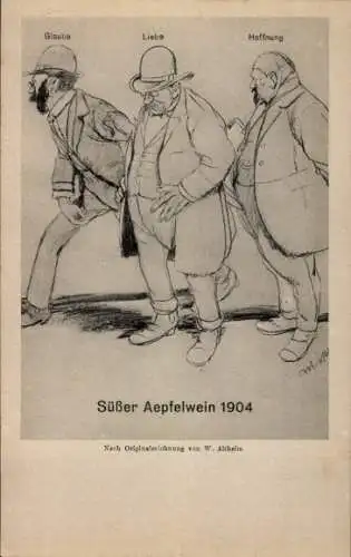 Künstler Ak Eschersheim Frankfurt am Main, Süßer Aepfelwein 1904, Wirtschaft zum Bahnhof, Männer