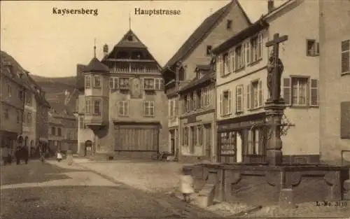 Ak Kaysersberg Elsass Haut Rhin, Hauptstraße, Brunnen