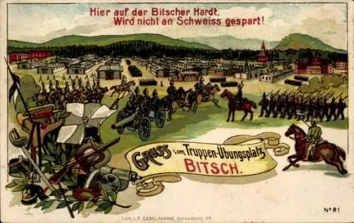 Litho Bitche Bitsch Lothringen Moselle, Truppenübungsplatz, Bitscher Hardt