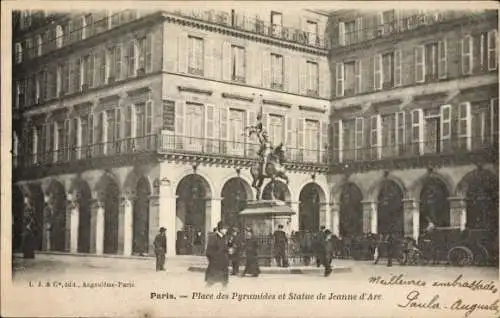 Ak Paris I Louvre, Place des Pyramides, Statue von Jeanne d'Arc