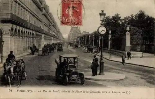 Ak Paris I Louvre, Rue de Rivoli, Place de la Concorde