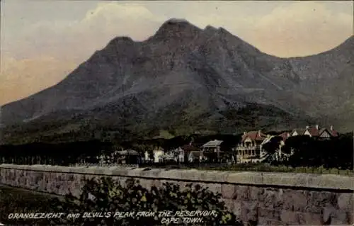 Ak Kapstadt Kapstadt Südafrika, Orangegezicht und Devils Peak vom Stausee