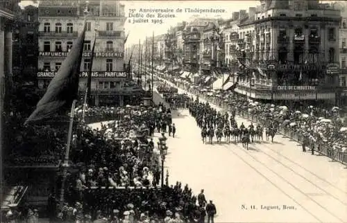 Ak Bruxelles Brüssel, Anniversaire de l'Independance 1905, Defile des Ecoles, Cafe, Parfumerie