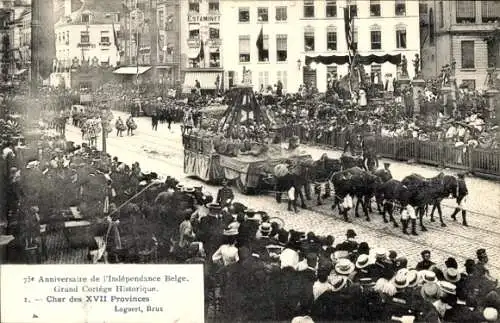 Ak Bruxelles Brüssel, Grand Cortege Historique, Char des XVII Provinces, Festzug