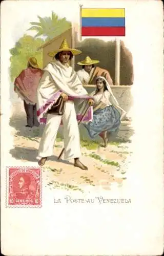 Briefmarken Litho Die Post in Venezuela, Postbote