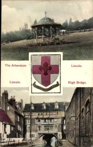Ak Lincoln Lincolnshire England, Arboretum, High Bridge, Wappen