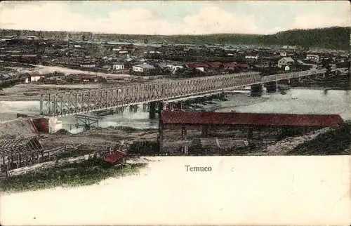 Ak Temuco Chile, Teilansicht, Brücke, Fluss
