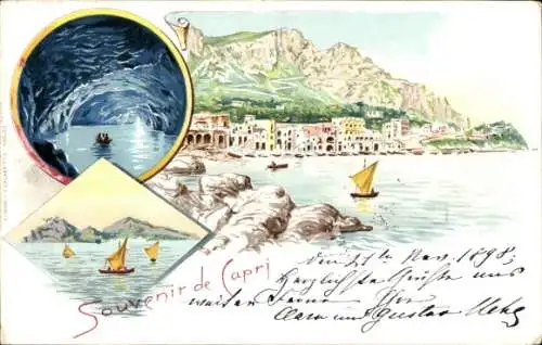 Künstler Litho Capri Neapel Campania, Panorama, Blaue Grotte