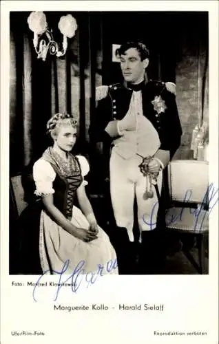 Ak Schauspieler Harald Sielaff, Schauspielerin Marguerite Kollo, Filmszene, Autogramm