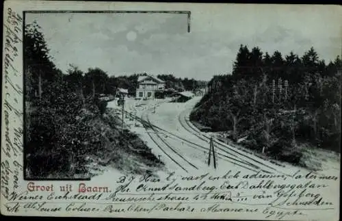 Mondschein Ak Baarn Utrecht Niederlande, Bahnhof, Gleise