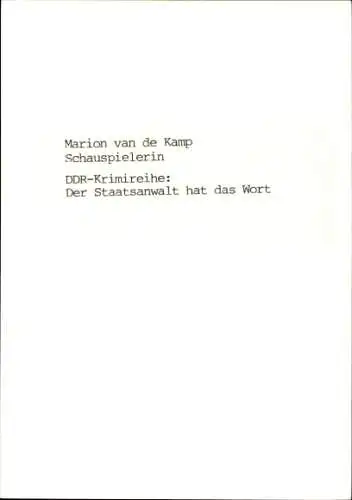 Ak Schauspielerin Marion van de Kamp, Portrait, Autogramm