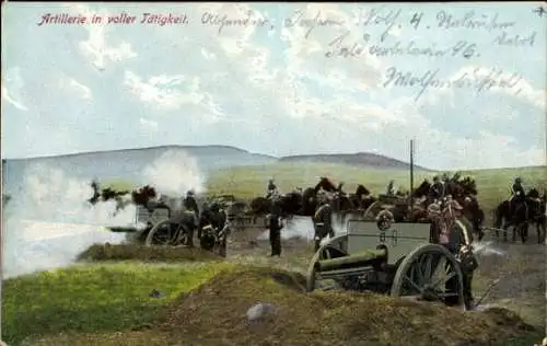 Ak Deutsche Artillerie in voller Tätigkeit, I WK
