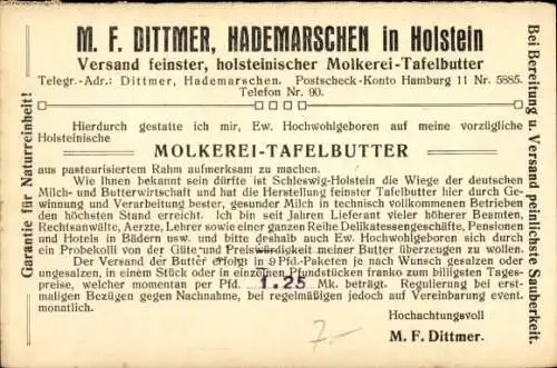 Ak Hademarschen in Holstein, Versand holsteinischer Molkerei-Tafelbutter, M. F. Dittmer