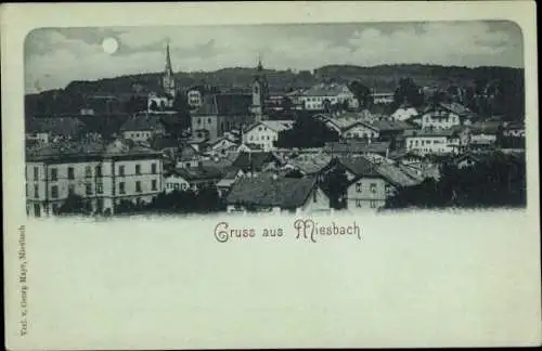 Mondschein Ak Miesbach in Oberbayern, Totalansicht