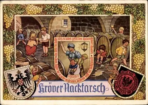 Wappen Künstler Ak Kröv, Weinkeller, Knaben, Kröver Nacktarsch