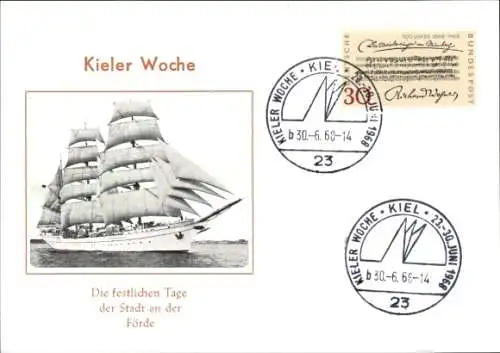 Ak Kieler Woche 1968, Segelschiff, Sonderstempel