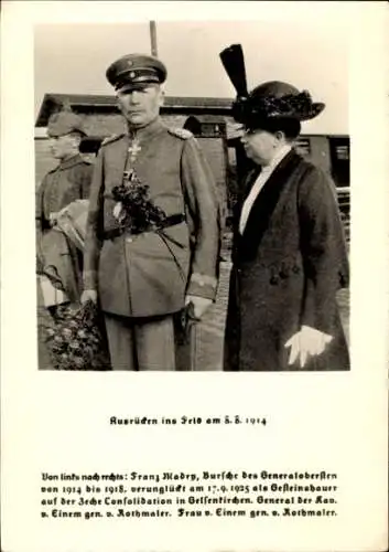 Ak Ausrücken ins Feld 1914, Franz Madry, General von Einem mit Ehefrau