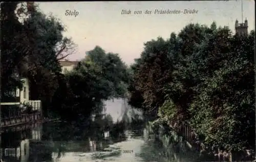 Ak Słupsk Stolp Pommern, Blick von der Präsidenten-Brücke