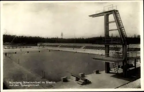 Ak Nürnberg in Mittelfranken Bayern, Schwimmbad im Stadion, Sprungturm