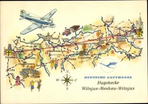 Flugstrecken Ak Deutsche Lufthansa, Flugstrecke Wilnjus-Moskau-Wilnjus