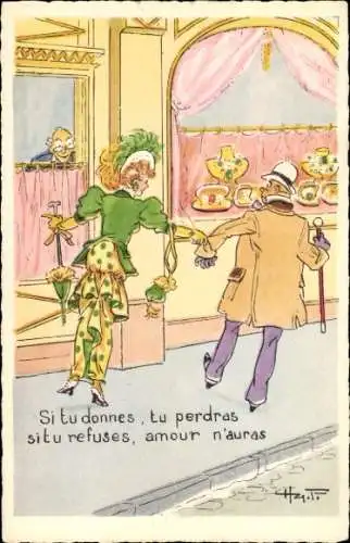 Künstler Ak Frau will mit Mann zum Juwelier
