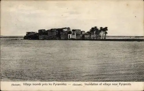 Ak Gizeh Ägypten, Überflutung des Ortes nahe den Pyramiden